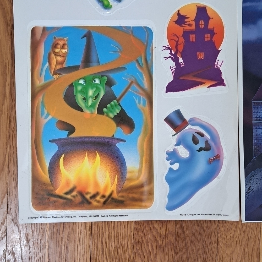 Vintage Halloween Window Clings Lot of 4 Sheets Witch Ghost Skeleton Pumpkin - Picture 2 of 16